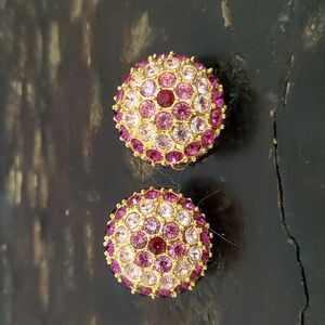 JOAN RIVERS ROUND PINK GOLDTONE CLIP ON EARRINGS MADE IN THAILAND
